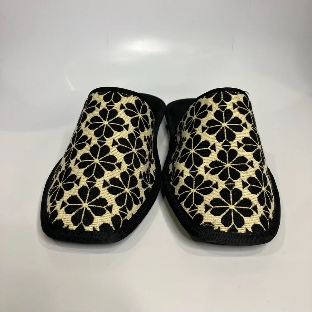 Kate Spade flower jacquard dove slippers women’s size 11 tan black luxury casual